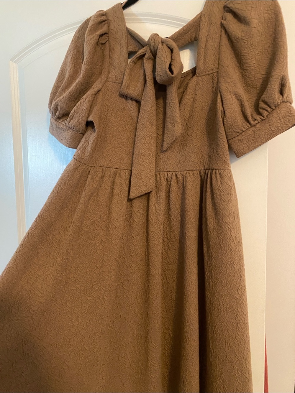Mine Textured Puff Sleeve Dress in Camel - Picture 4 of 6